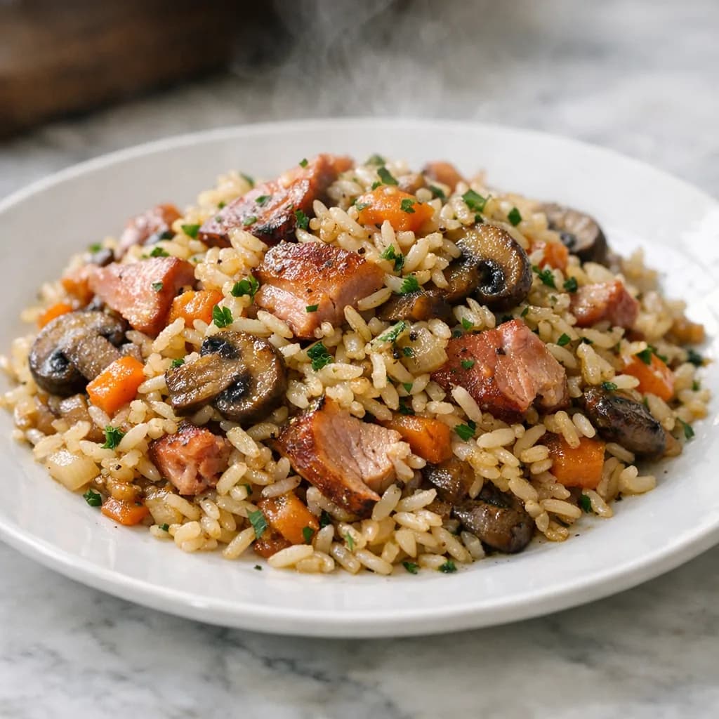 Savory Rice with Mushrooms and Maple Thyme Carrots recipe