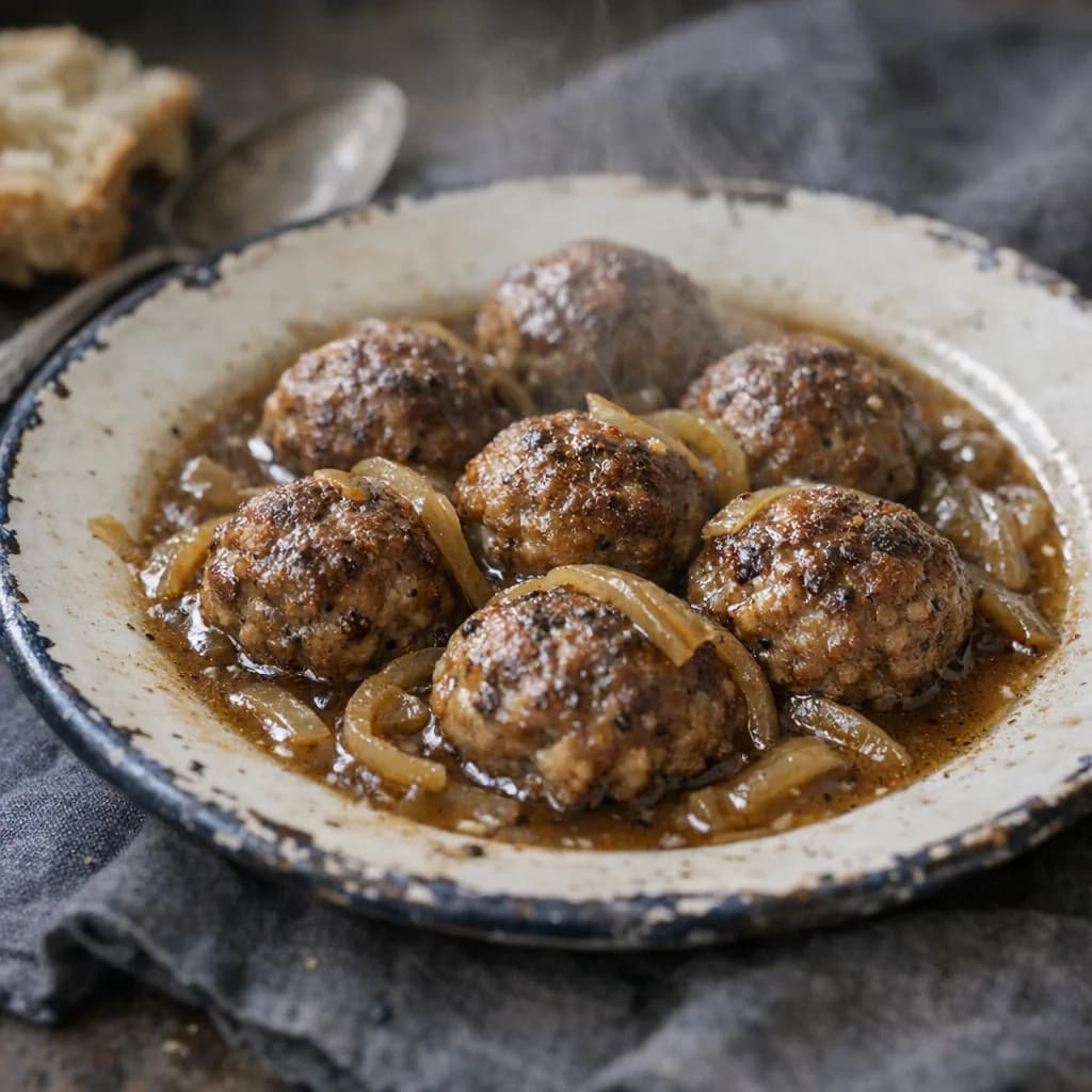 Savory Skillet Meatballs with Onion Gravy recipe