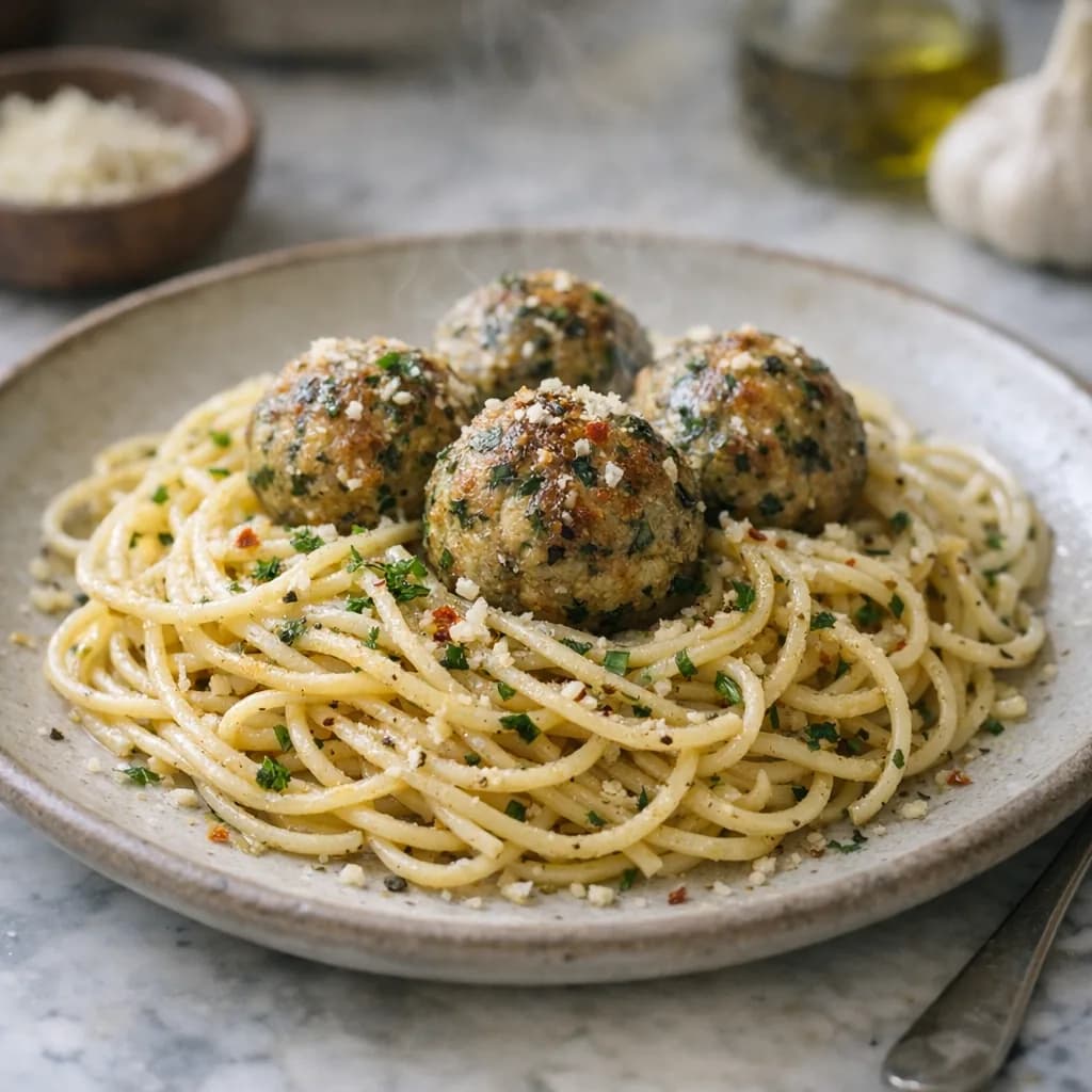 Savory Spaghetti with Herb-Infused Meatballs recipe