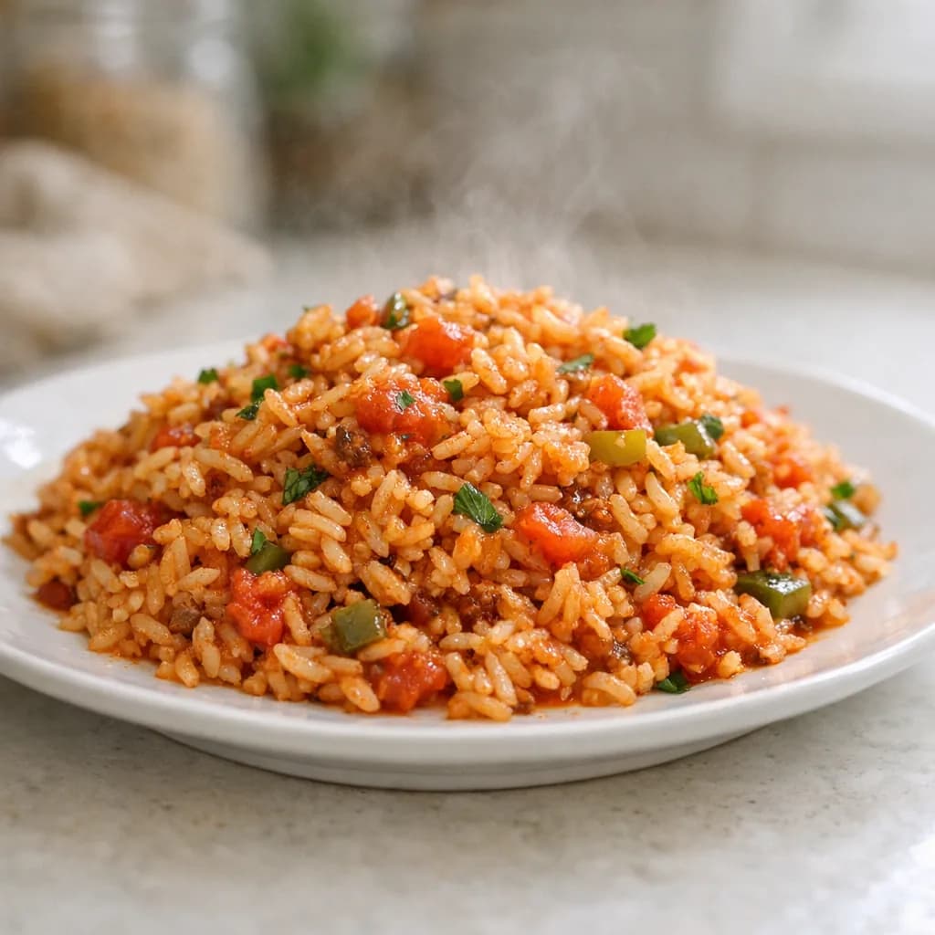 Savory Spanish Rice with Ground Beef recipe