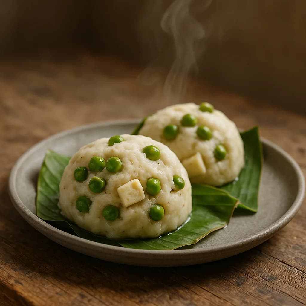 Savory Steamed Bread with Ham and Peas recipe