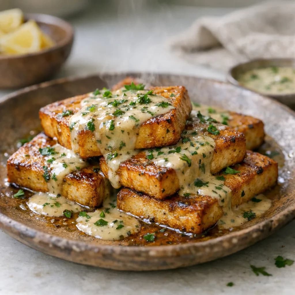 Savory Tofu Steaks with Herb Gravy recipe