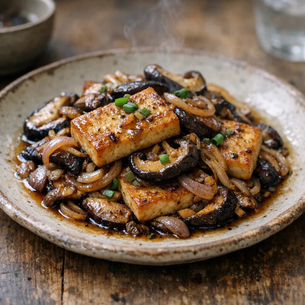 Seared Tofu with Shiitake Mushrooms and Shallots recipe