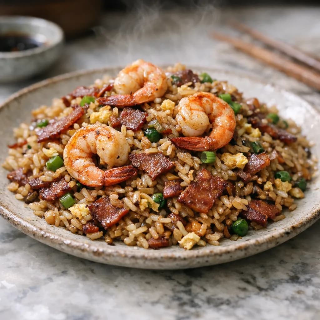Shrimp and Turkey Bacon Fried Rice recipe