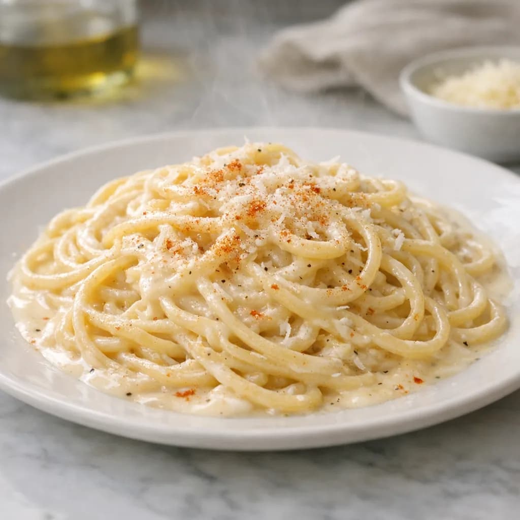 Spaghetti With Cheese And Creamy Milk Sauce recipe
