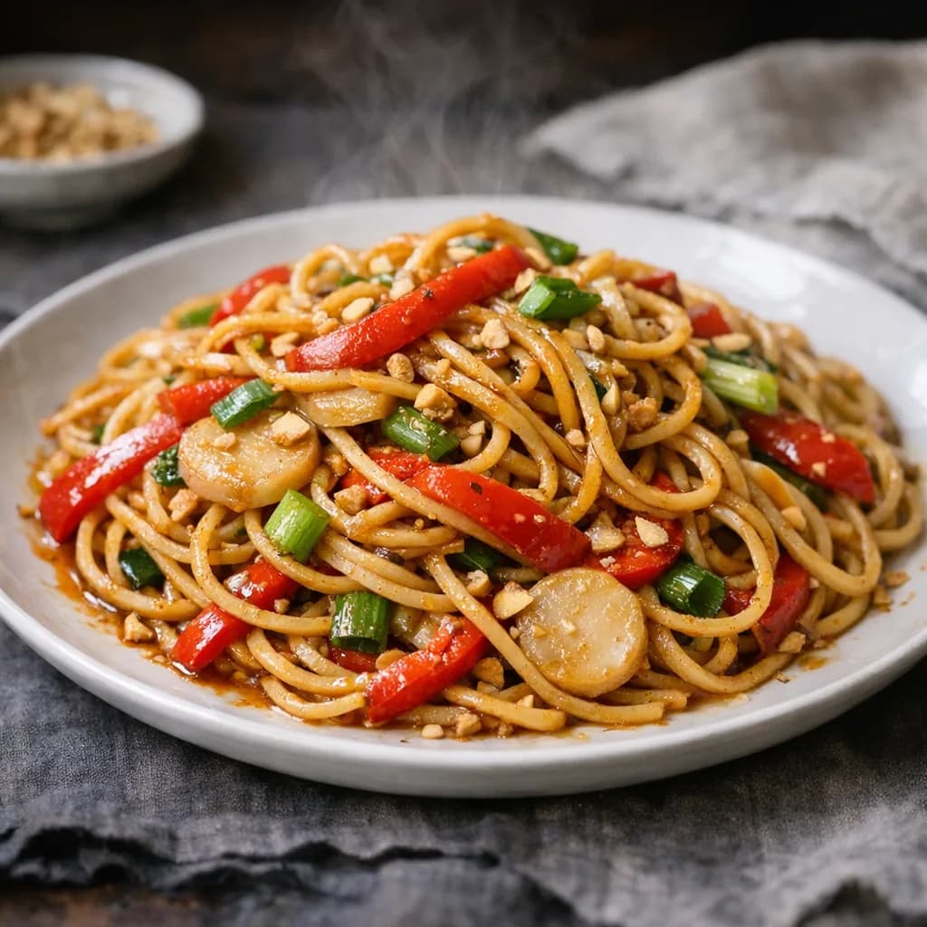 Spaghetti with Seitan and Green Beans recipe