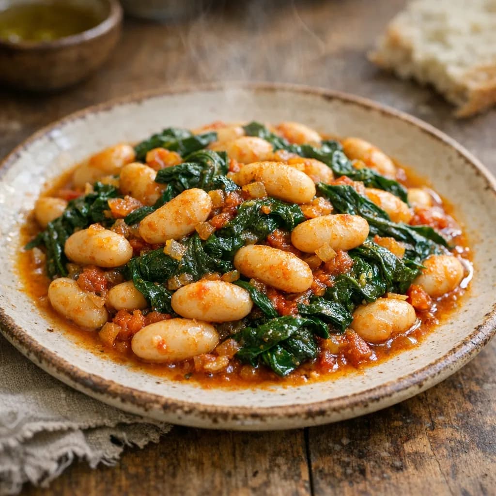 Spanish White Beans with Spinach and Paprika recipe