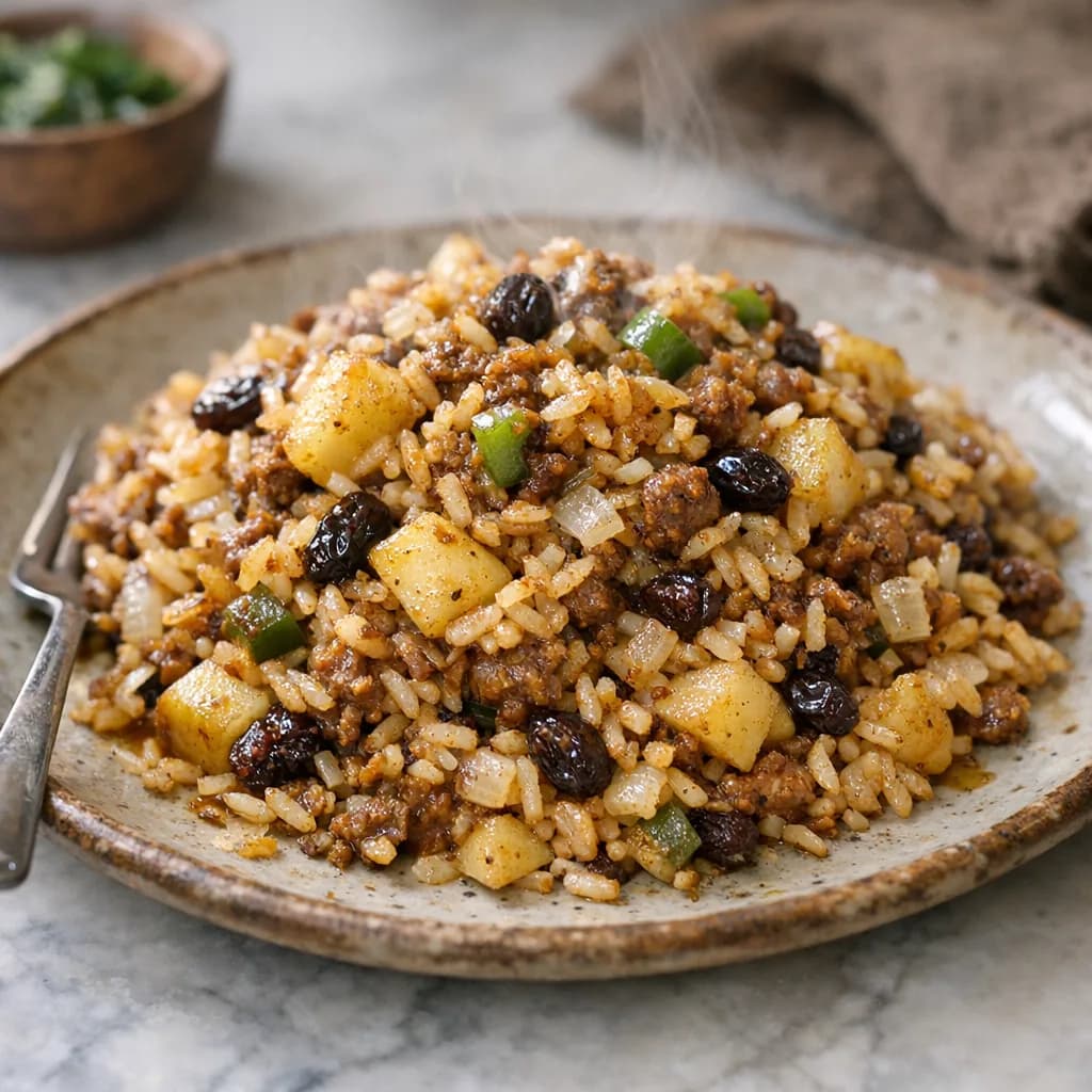 Spiced Onion and Raisin Rice Bake recipe