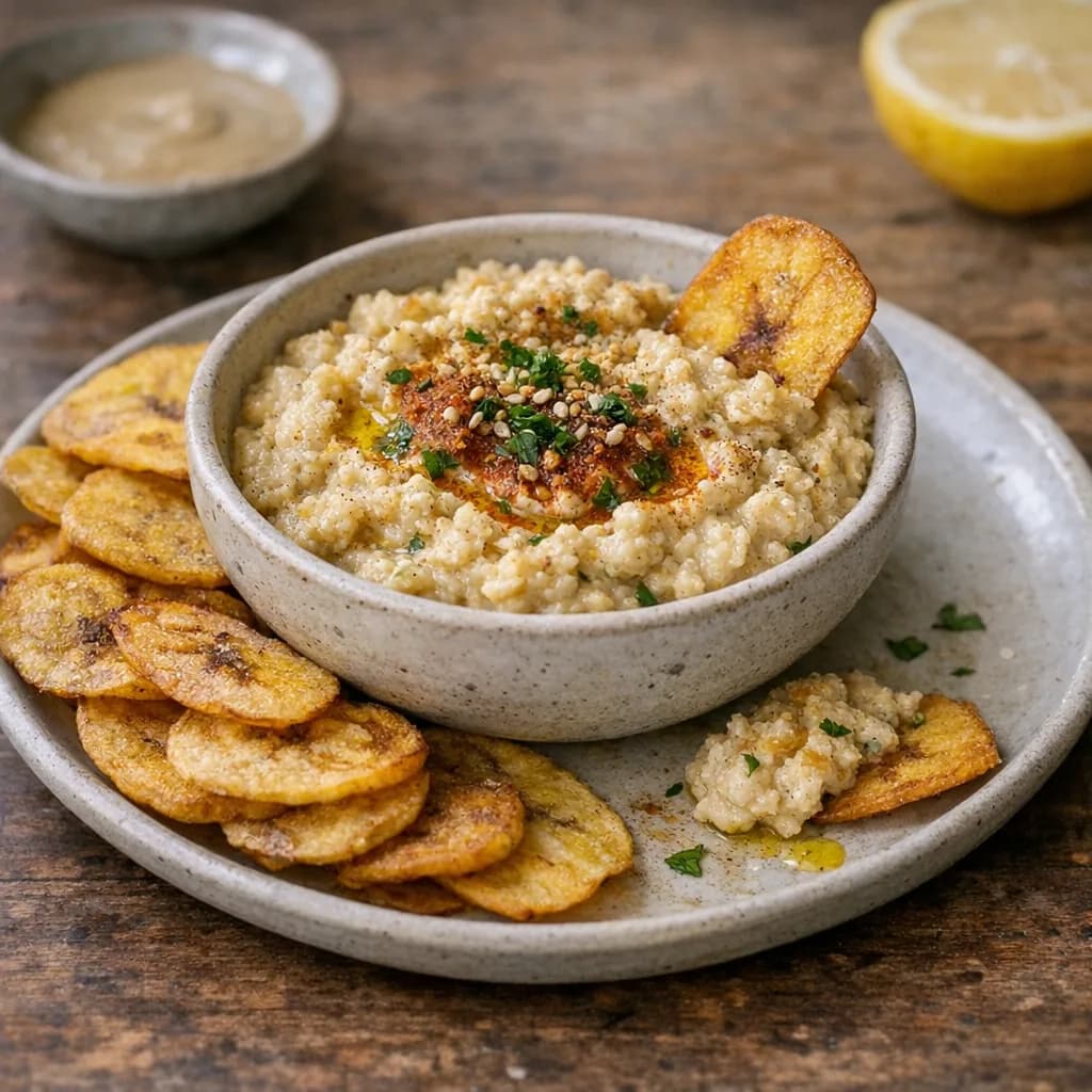 Spiced Cauliflower Dip with Plantain Chips recipe