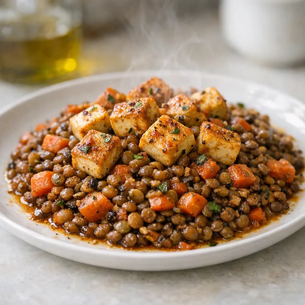 Spiced Garlic Lentils with Tempeh recipe