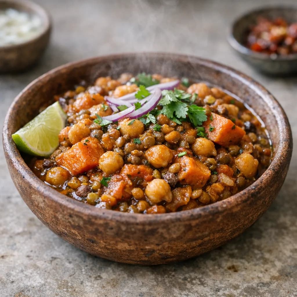 Spiced Lentil and Bean Curry Bowl recipe