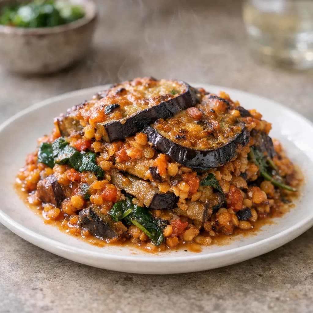 Spiced Lentil and Eggplant Bake recipe