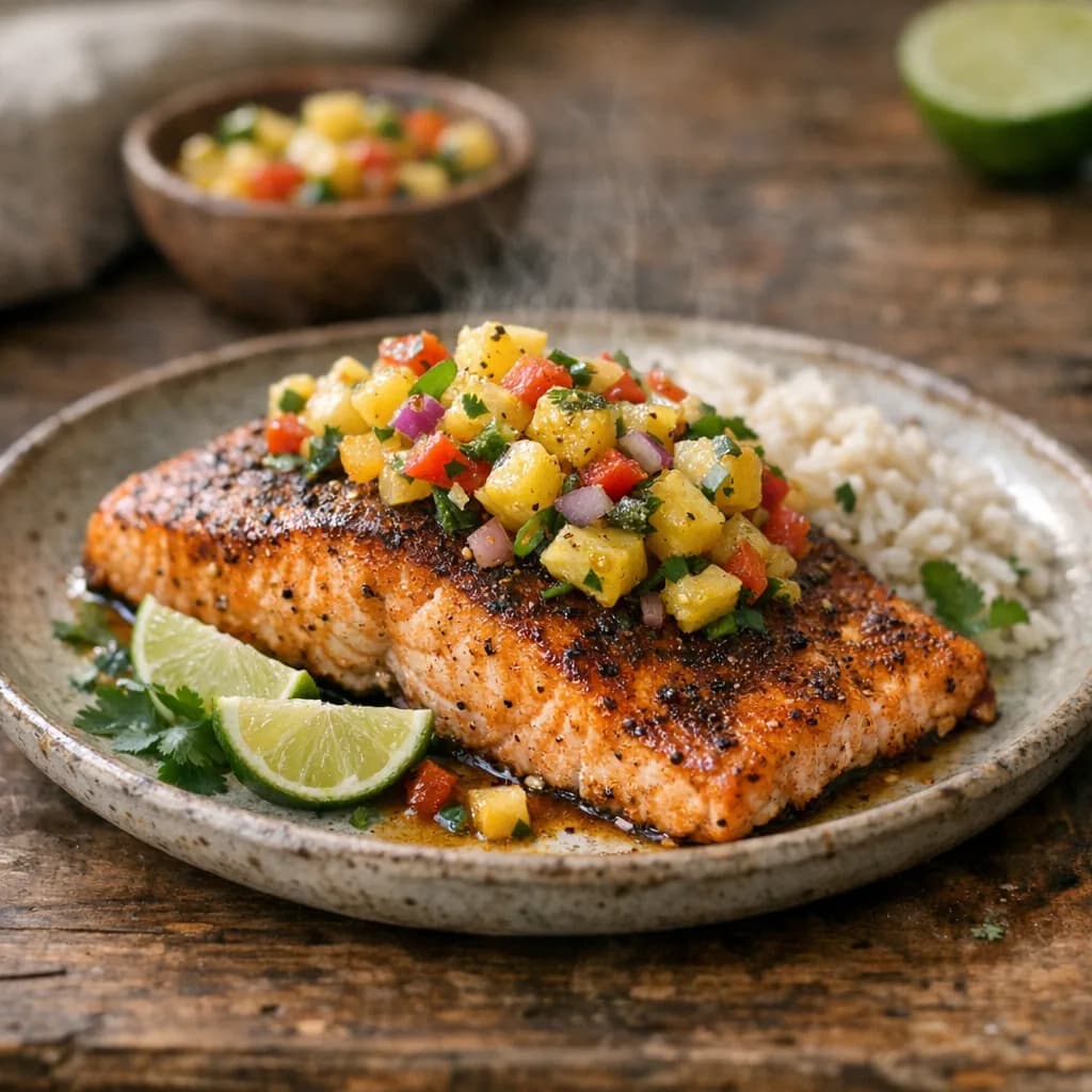 Spiced Salmon with Tropical Pineapple Salsa recipe