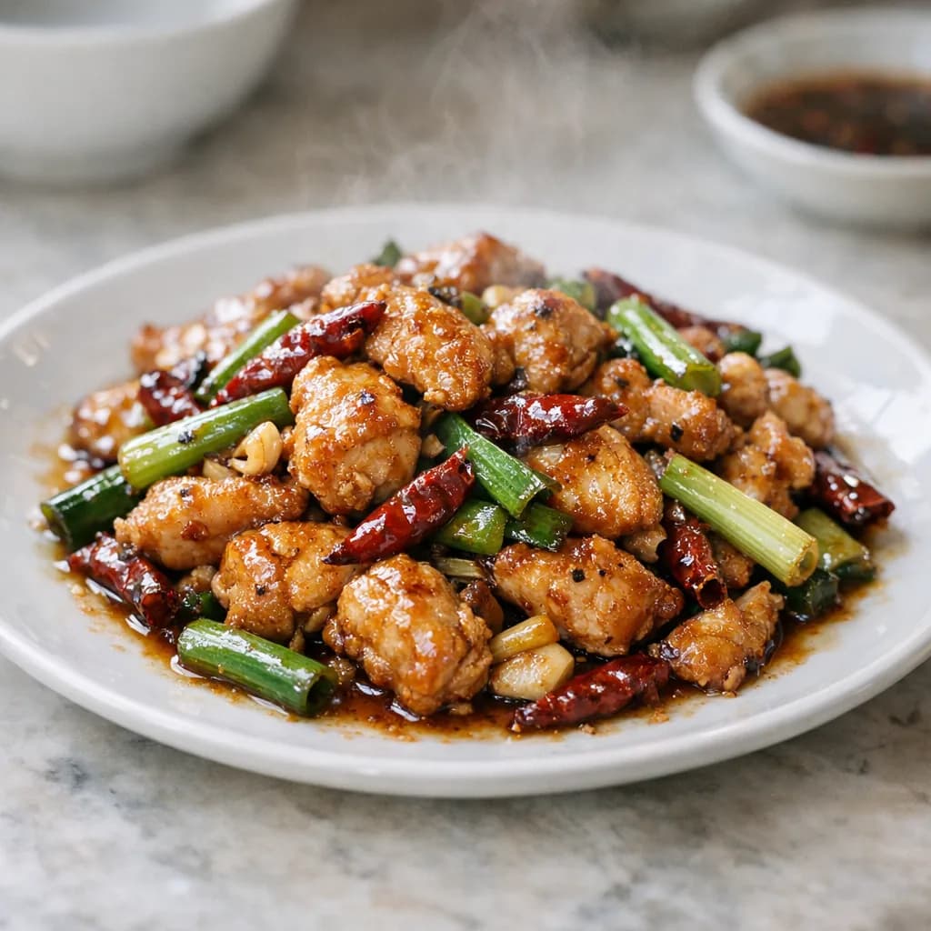 Spicy Stir-Fried Chicken with Green Onions recipe