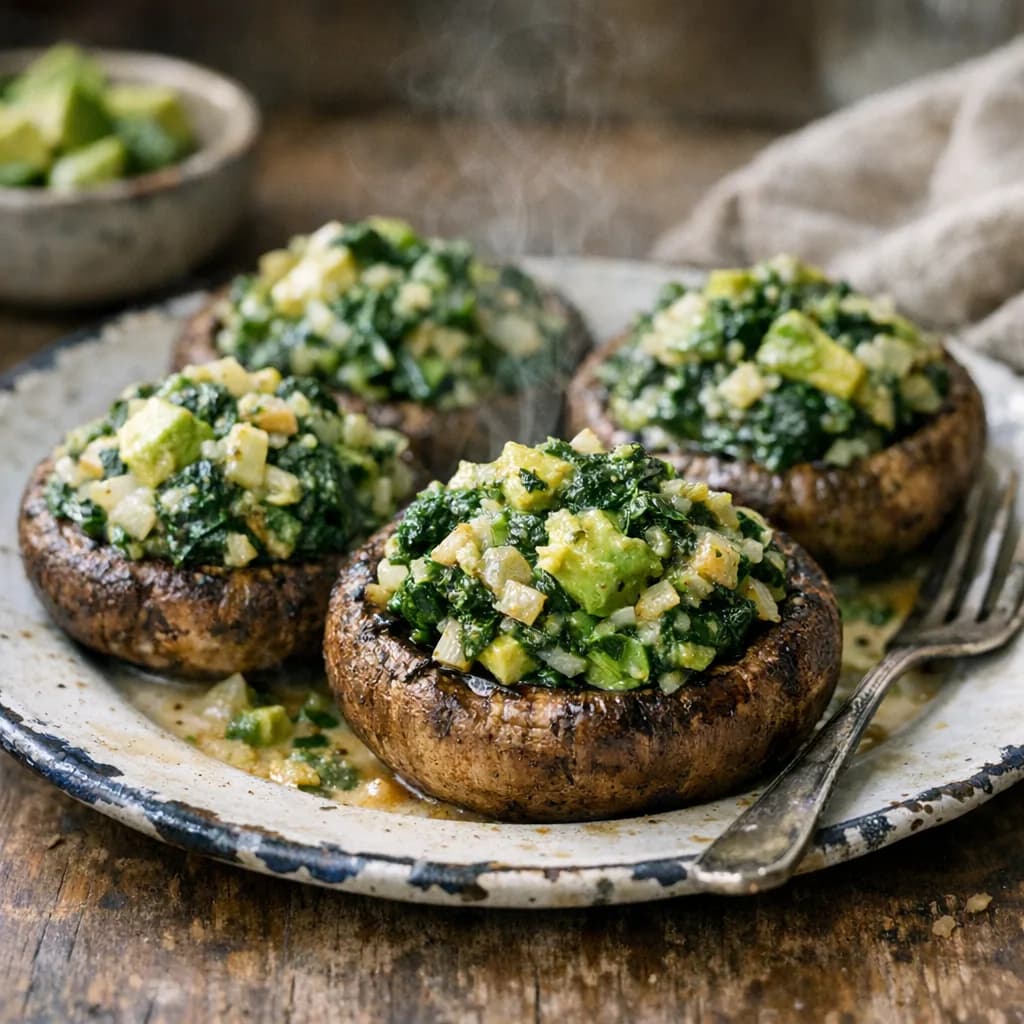 Spinach and Avocado Keto Stuffed Mushrooms recipe