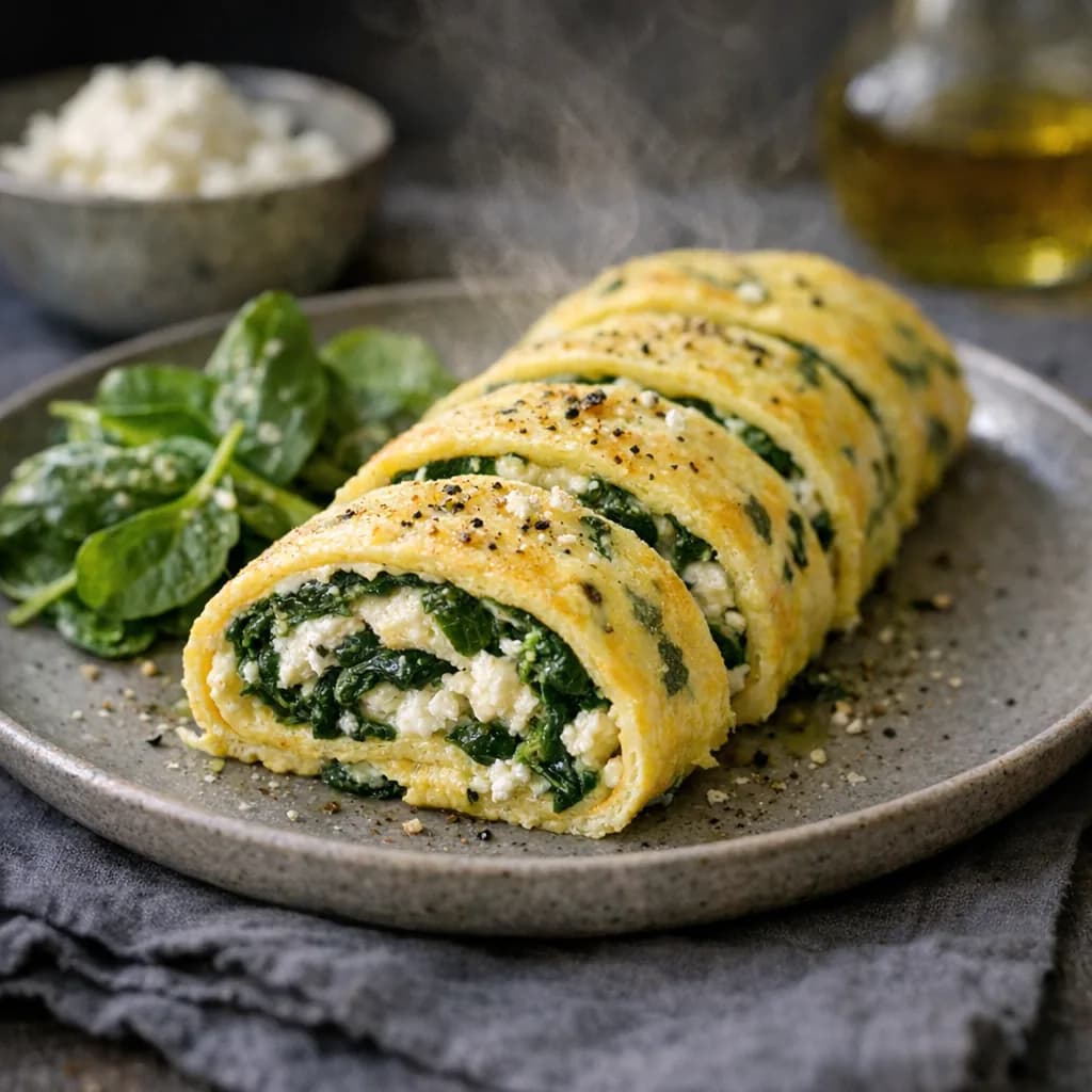 Spinach and Goat Cheese Keto Omelet Roll recipe