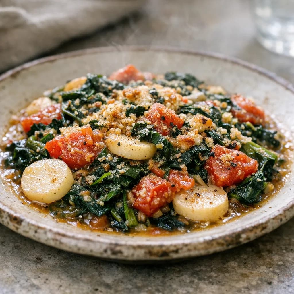 Spinach and Tomato Casserole with Water Chestnuts recipe