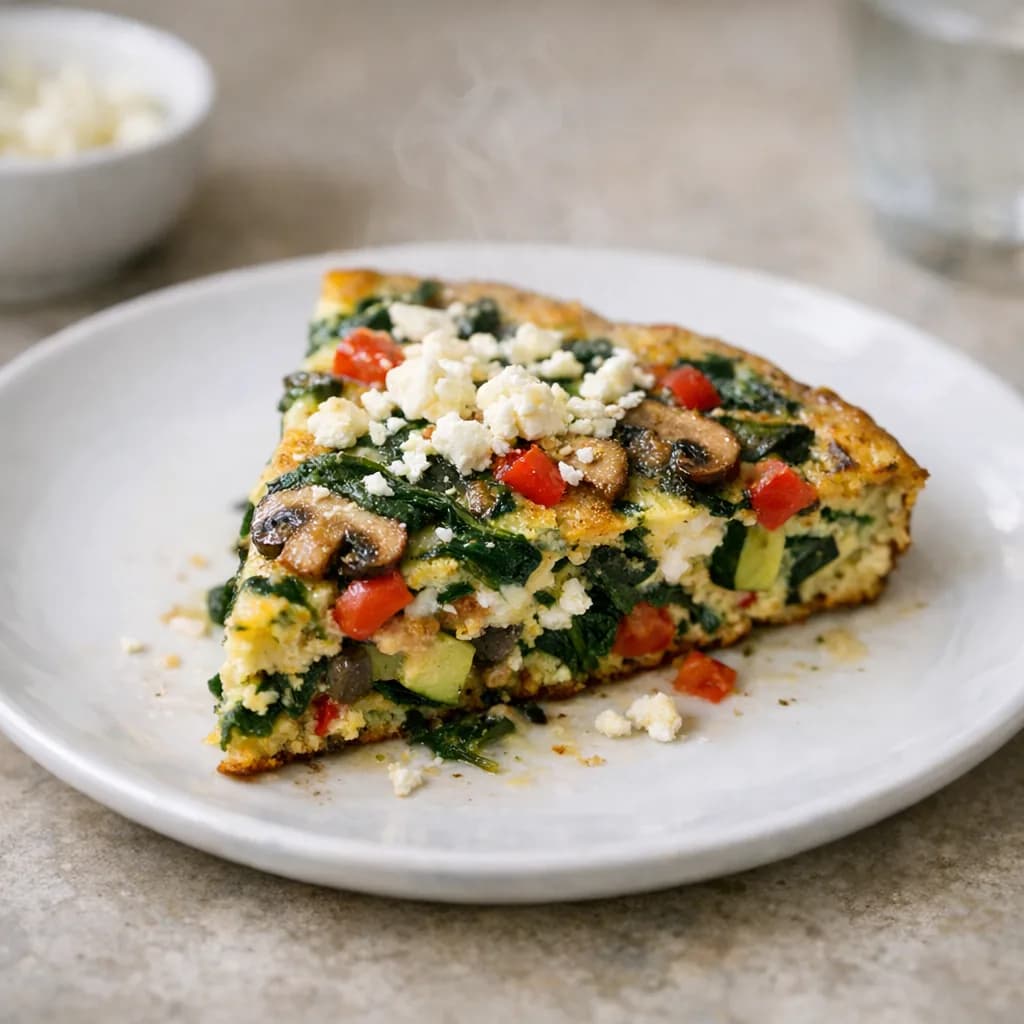 Spinach Mushroom and Feta Keto Frittata recipe