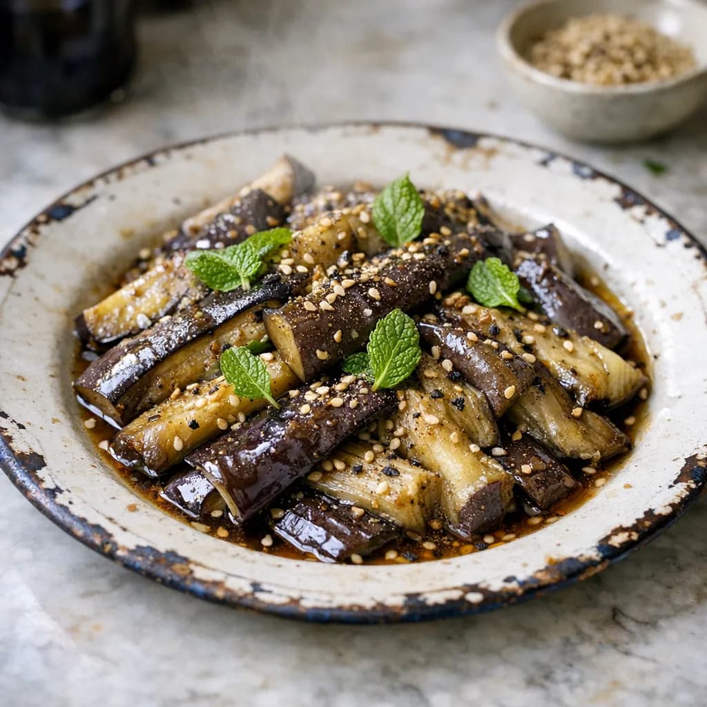 Steamed Eggplant with Sesame and Mint recipe