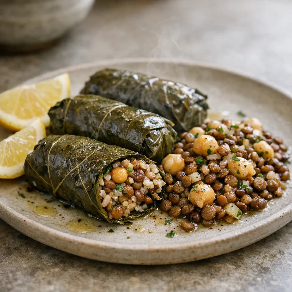 Stuffed Grape Leaves with Spiced Lentils recipe