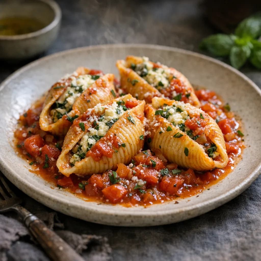 Stuffed Pasta Shells with Tomato Herb Sauce recipe