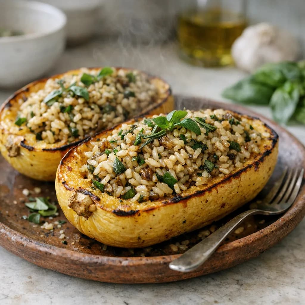 Stuffed Spaghetti Squash with Herb Tomato Rice recipe