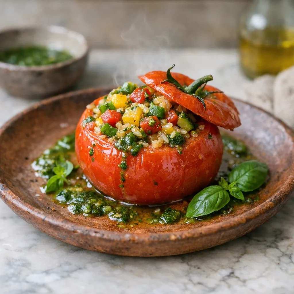 Stuffed Tomato with Basil Dressing recipe