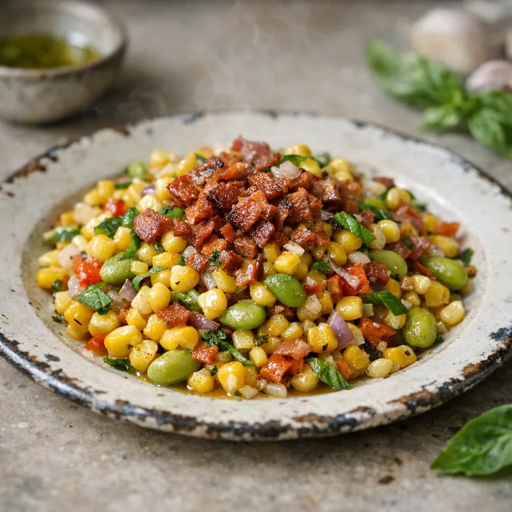 Summer Succotash with Crispy Turkey Bacon recipe