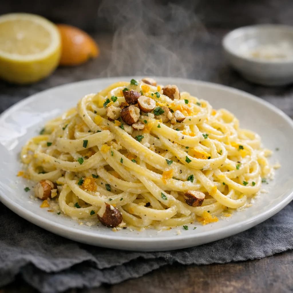 Sweet Citrus Linguine with Hazelnuts recipe