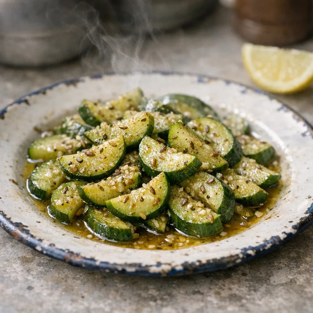 Tangy Wilted Cucumbers with Jain Spices recipe
