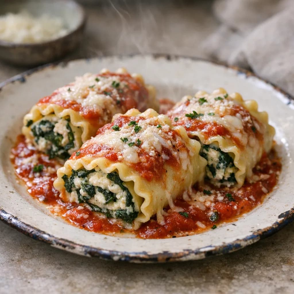 Three Cheese Spinach Lasagna Rolls recipe