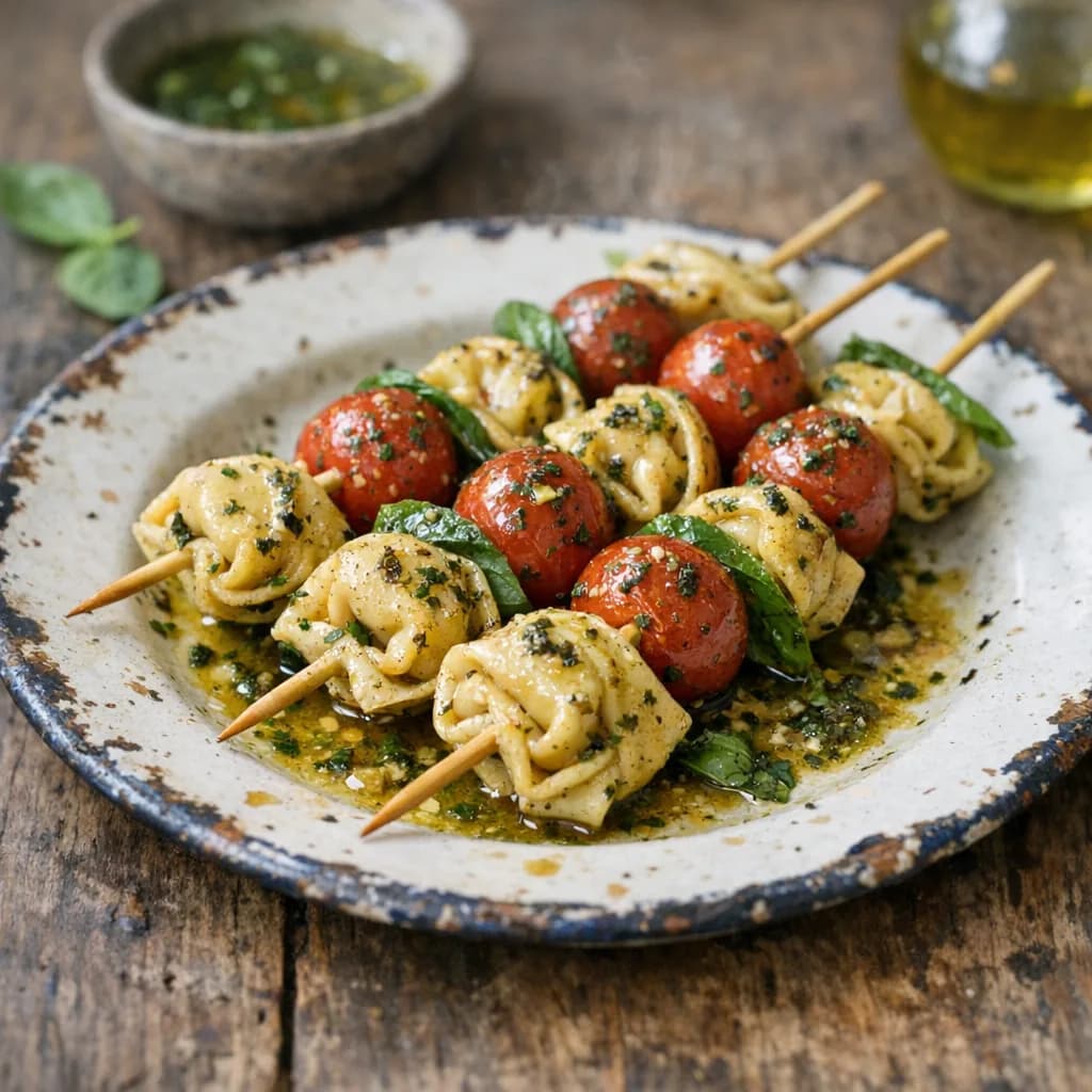 Tortellini and Tomato Skewers with Herb Marinade recipe