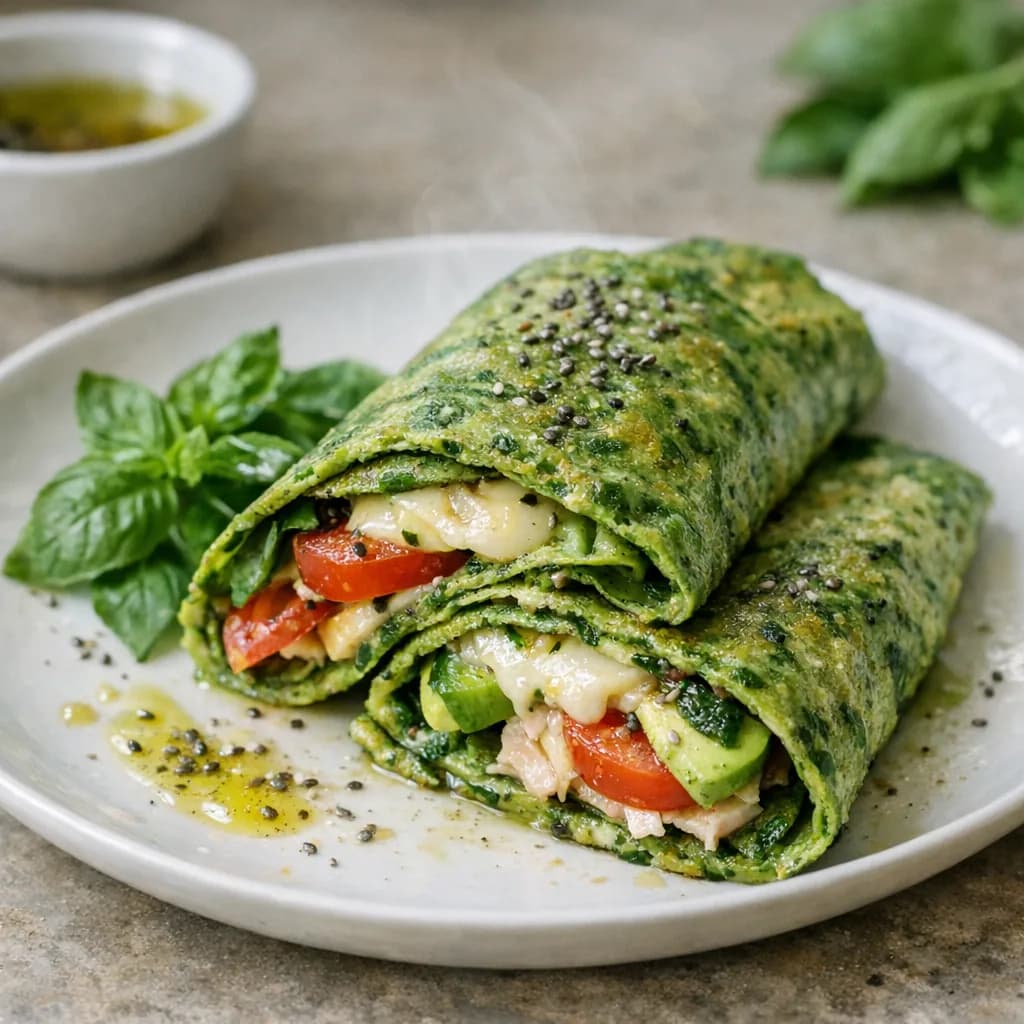Spinach and Swiss Keto Omelette Wrap recipe