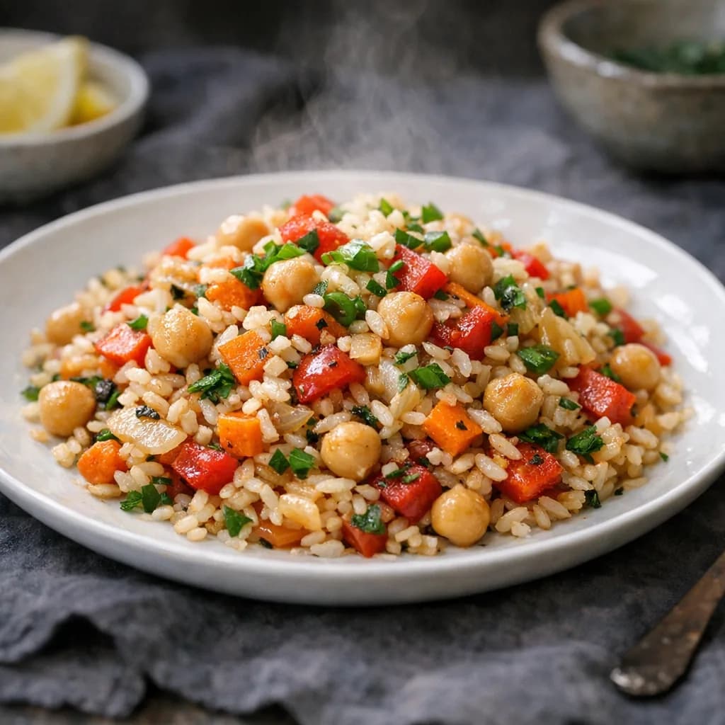 Vegan Chickpea and Vegetable Rice Bowl recipe