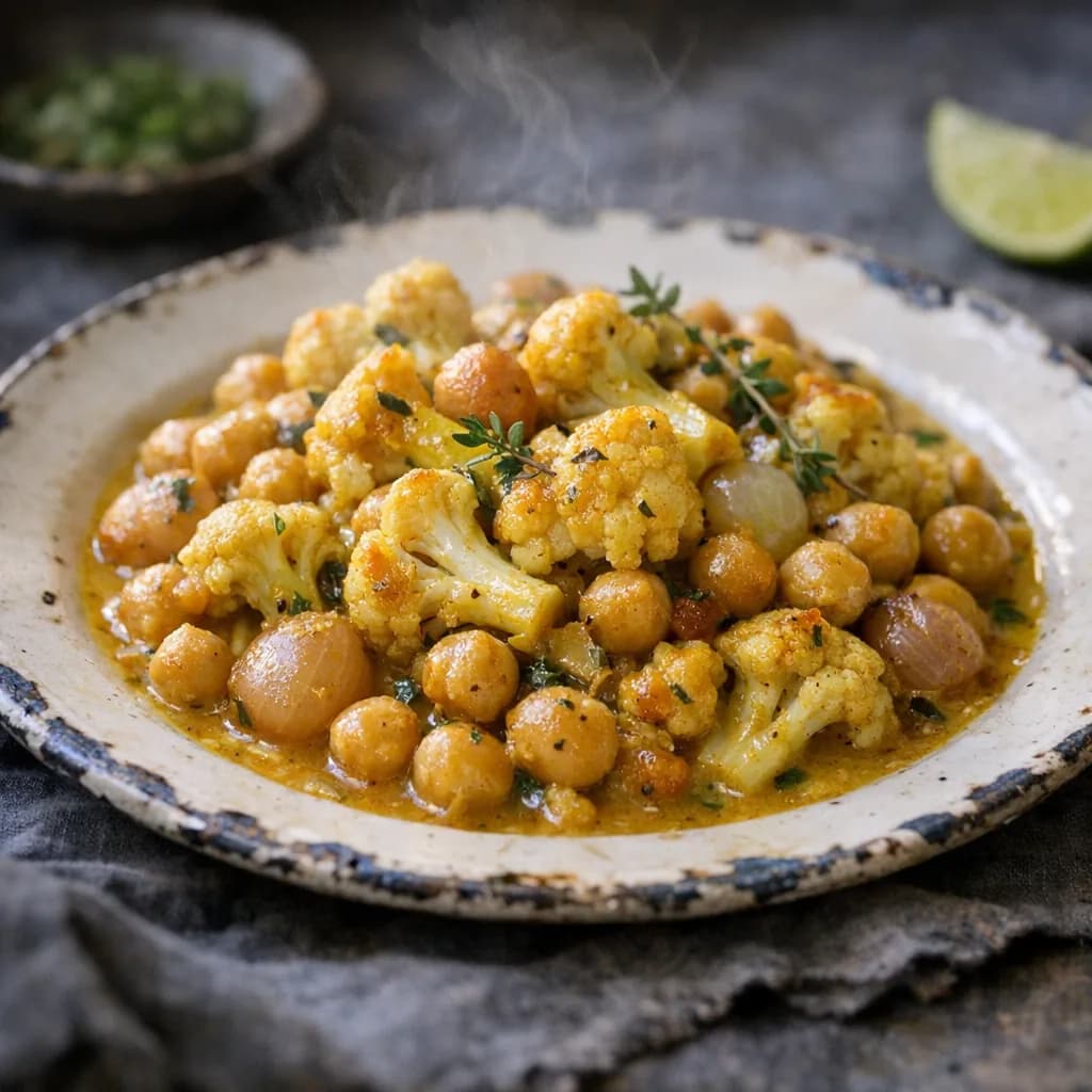 Vegan Curried Chickpeas with Cauliflower and Coconut Milk recipe