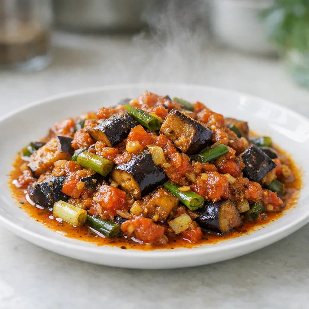 Vegan Eggplant Tomato and Green Onion Curry recipe