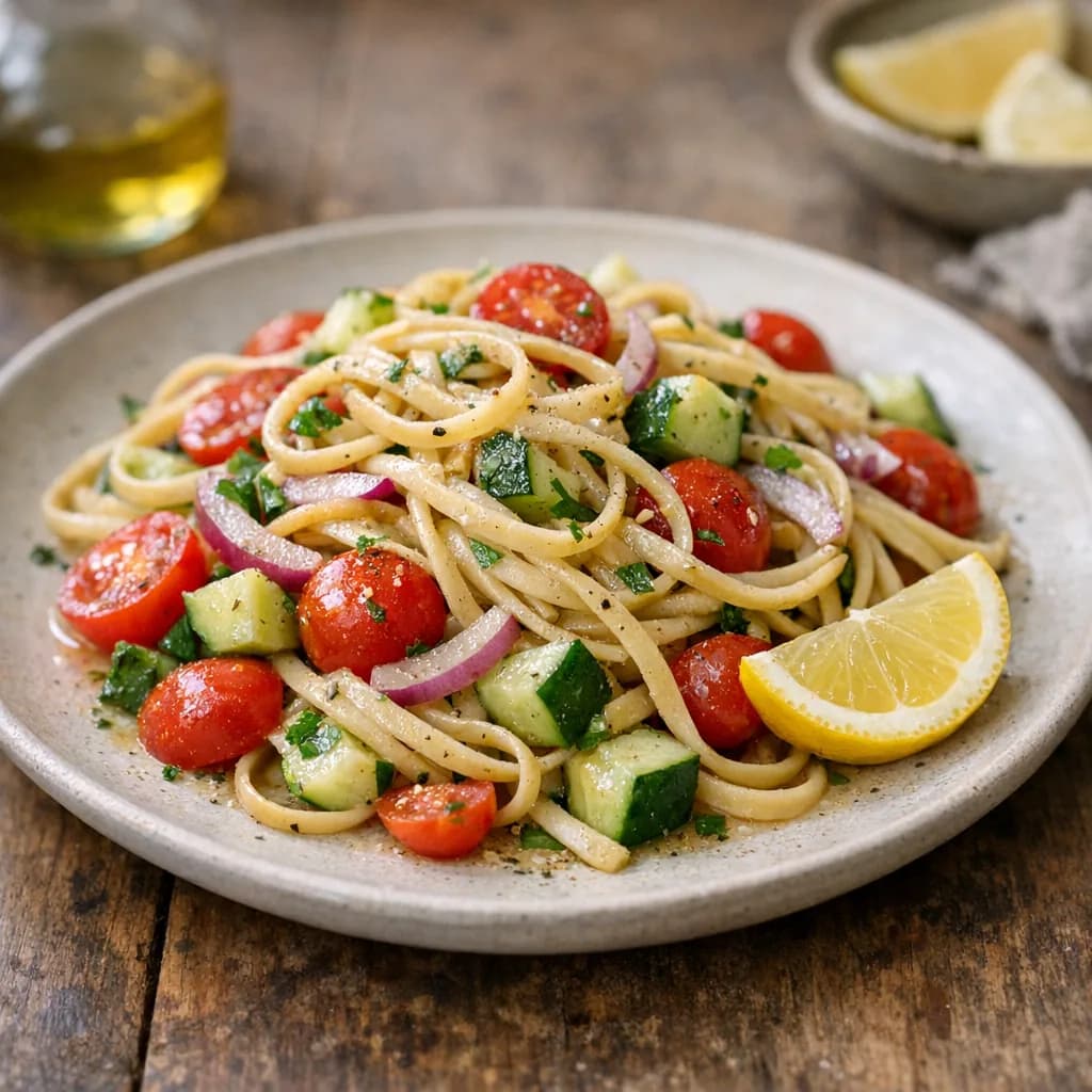Vegan Linguine Salad with Fresh Vegetables recipe