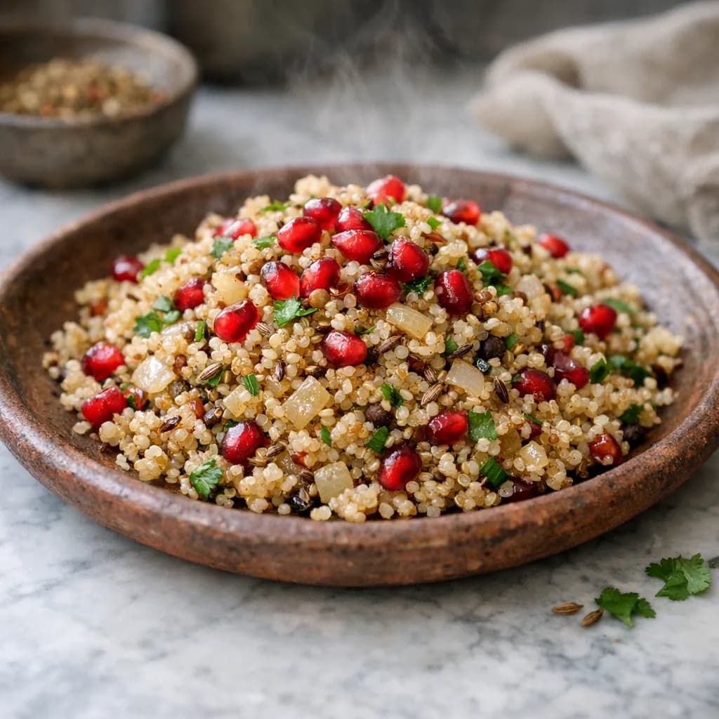 Vegan Quinoa Pilaf with Pomegranate and Spices recipe