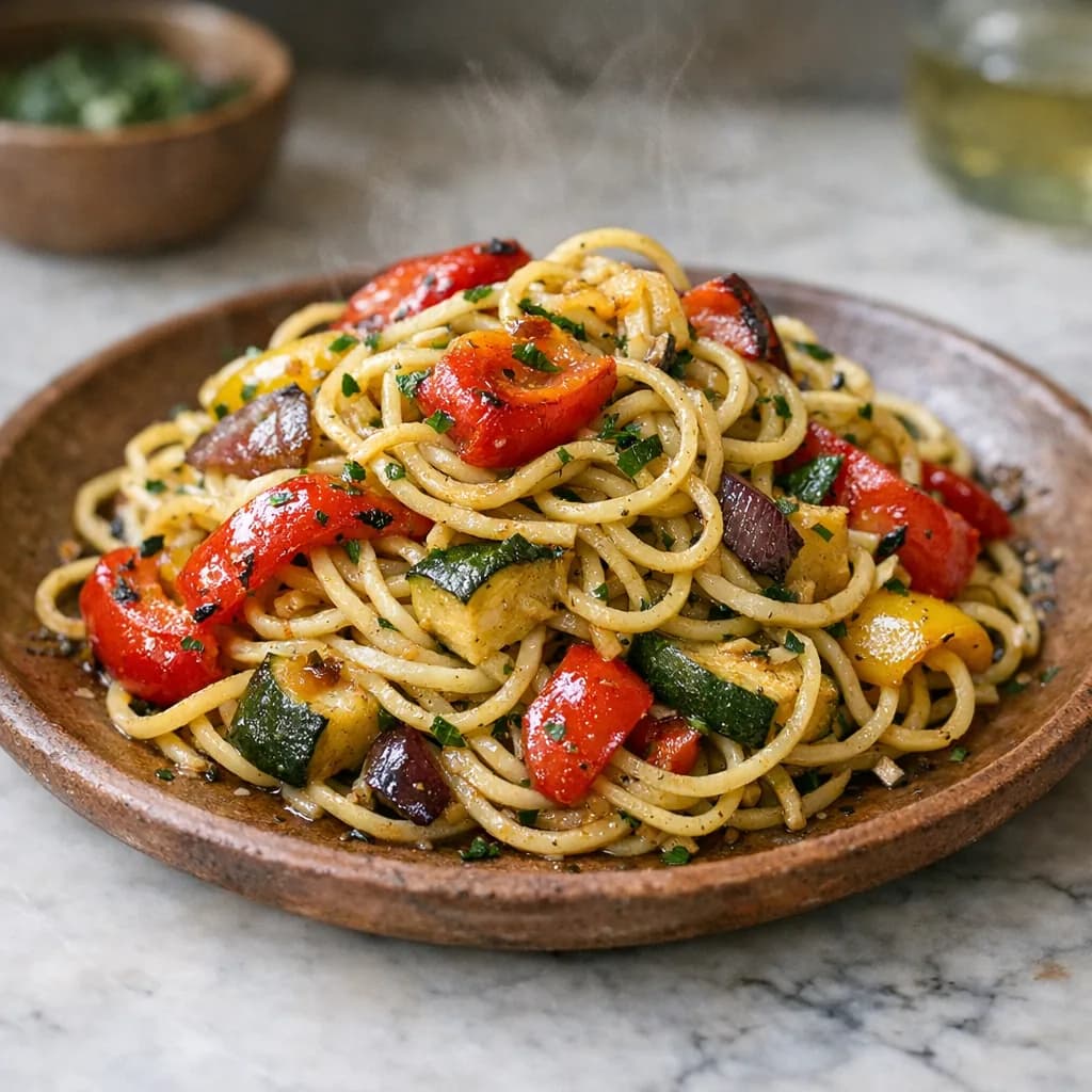 Vegan Roasted Vegetable Spaghetti recipe