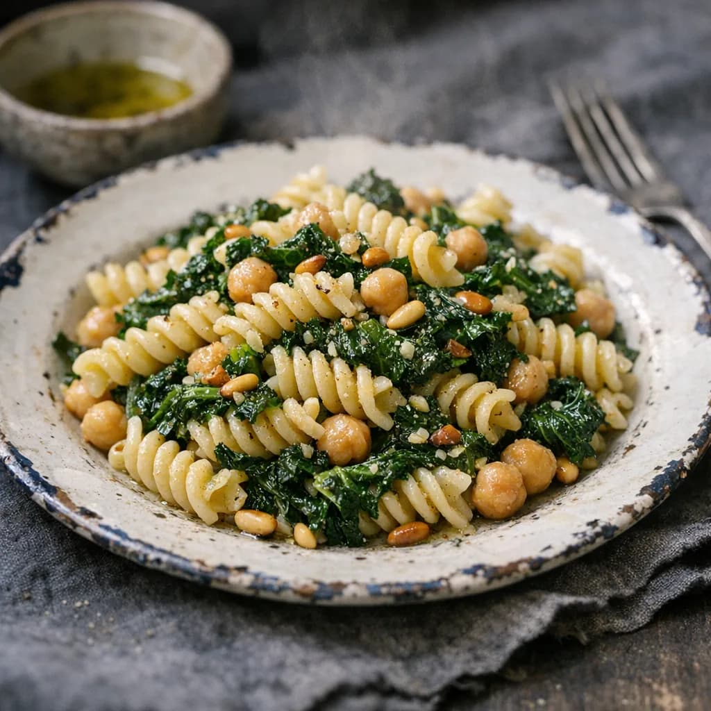 Vegan Rotini with Kale and Chickpeas recipe