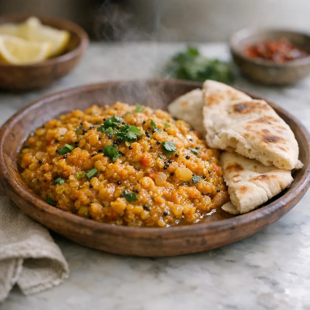 Vegan Spiced Red Lentil Dal with Pita recipe