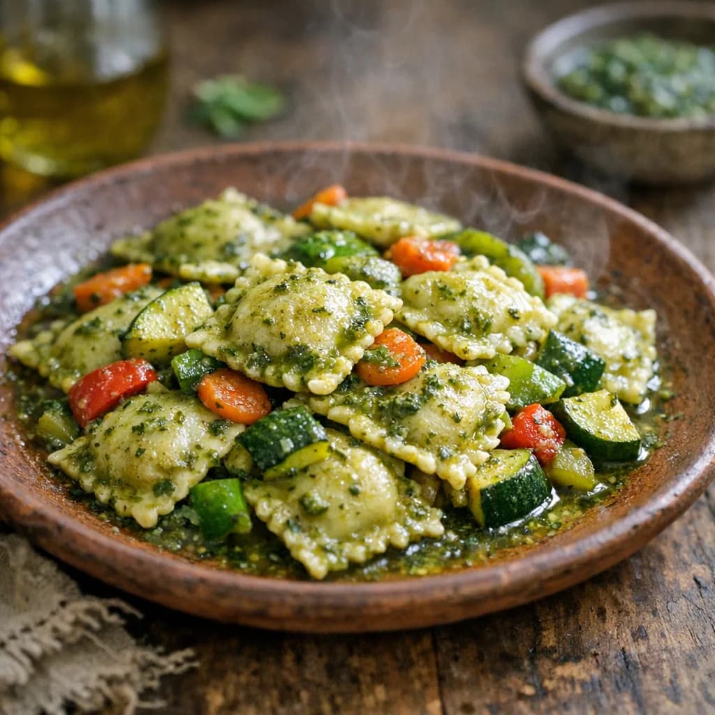 Vegetable Ravioli with Pesto Sauce recipe