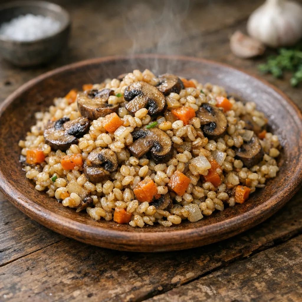 Vegetarian Baked Barley and Mushrooms recipe