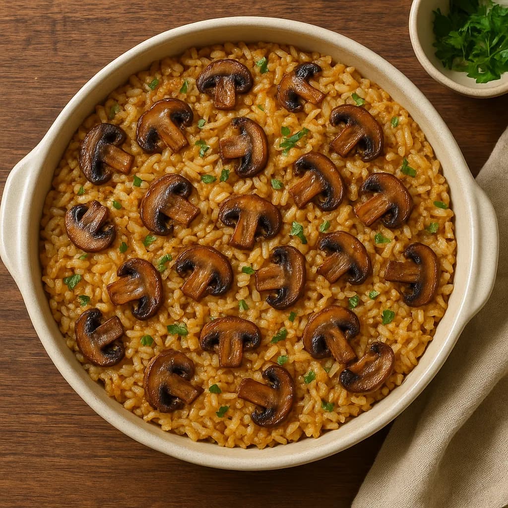 Vegetarian Baked Rice with Mushrooms recipe