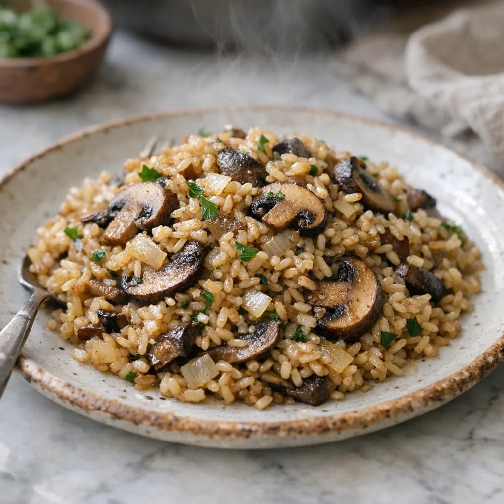 Vegetarian Brown Rice with Mushrooms recipe