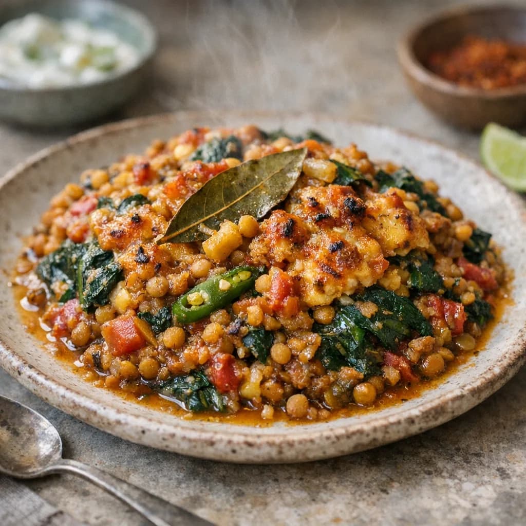 Vegetarian Lentil Spinach Masala Bake recipe