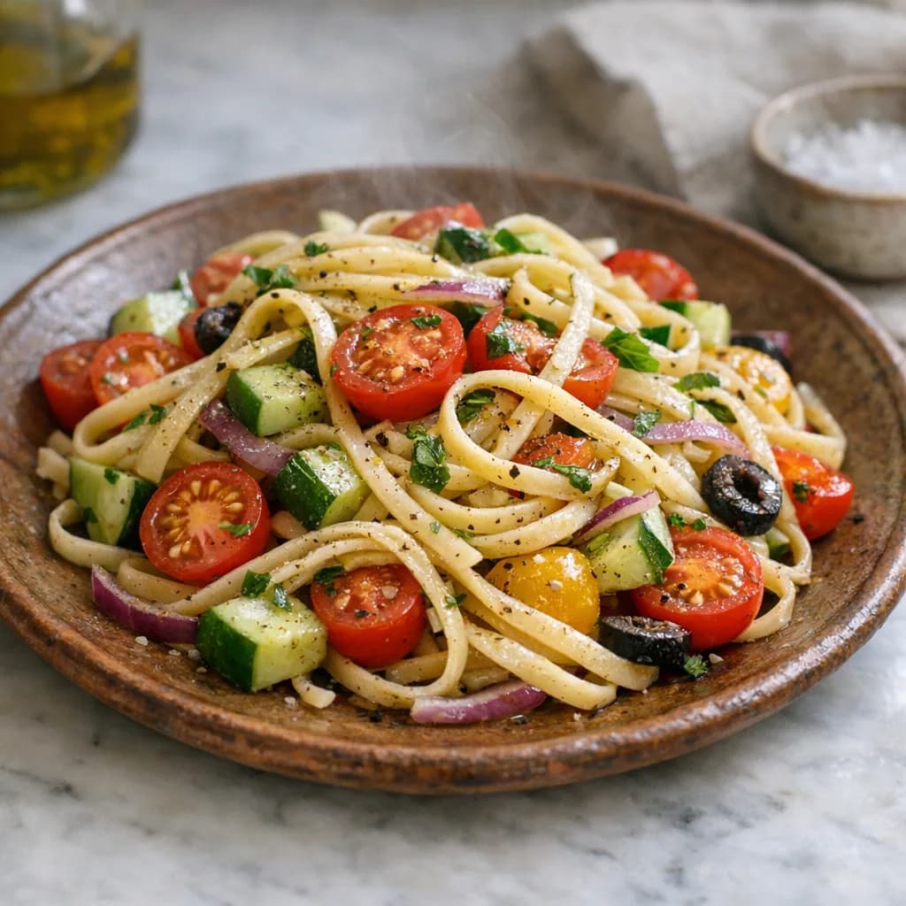 Vegetarian Linguine Salad with Fresh Vegetables recipe