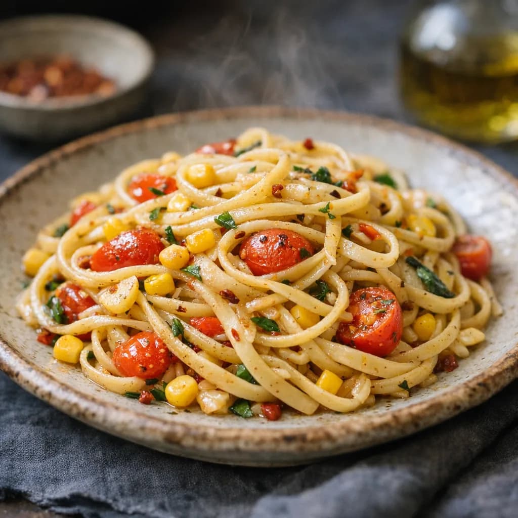 Vegetarian Pasta with Corn and Tomato recipe