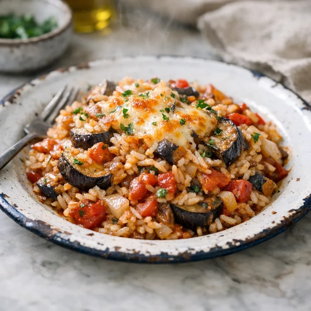Vegetarian Rice and Eggplant Bake recipe