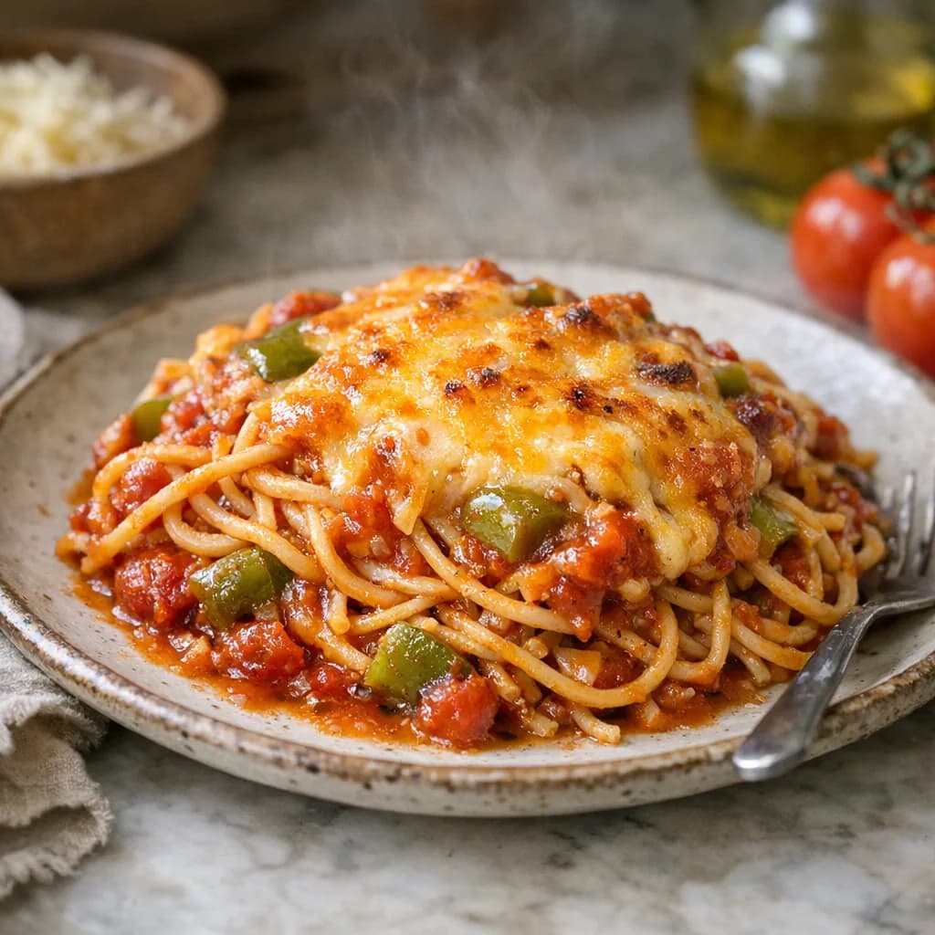 Vegetarian Spaghetti Bake with Cheddar recipe